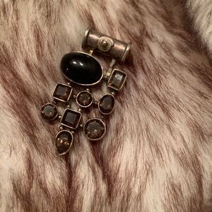 Sterling Silver + Onix + Smoky Topaz Vintage Gorgeous Real Gems Handmade Pendant